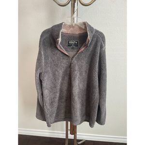 Trinity Men's Large Quarter-Zip Gray Fuzzy Fleece